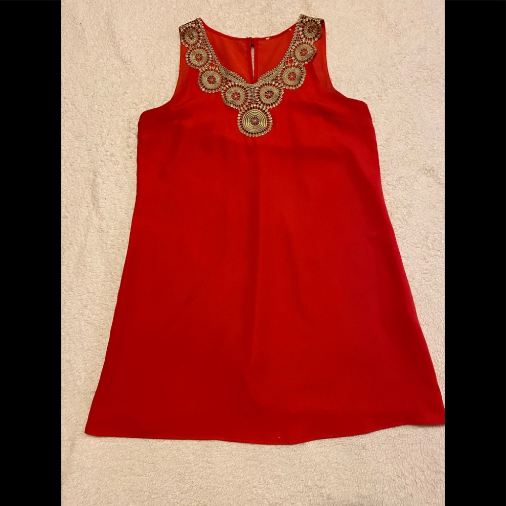 Sleeveless VaVa Red/Burnt Orange Dress Gold detail